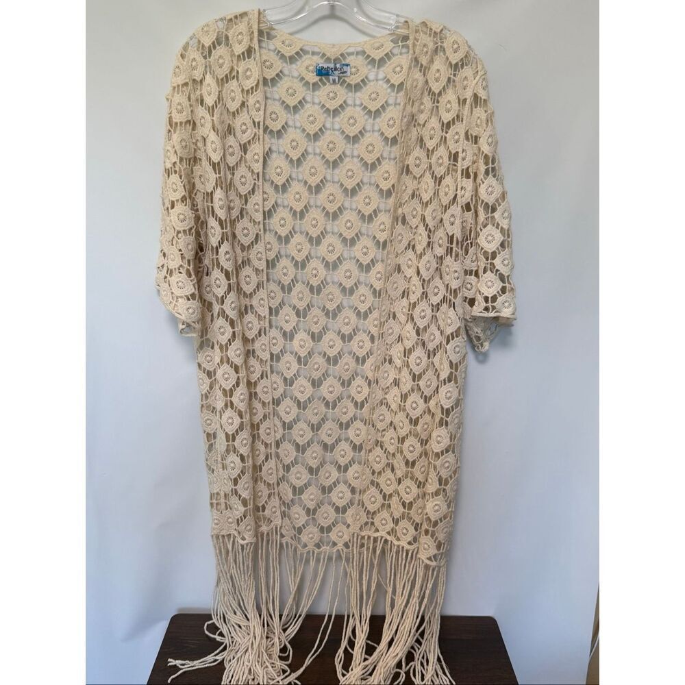 Rebellion Again open knit fringe, cover-up size medium NWOT 45" Length